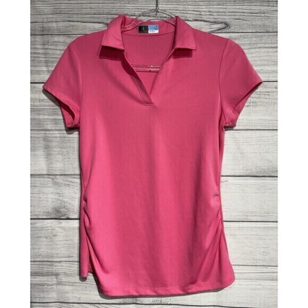 PGA Tour Ladie's Collared Polo Shirt Coral Pink Gathering Airflux Size SMALL